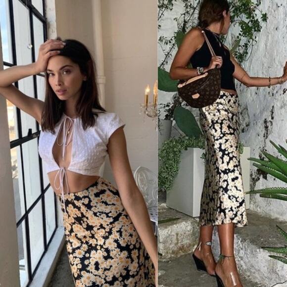 Realisation Par Dresses & Skirts - Realisation Par‎ Naomi Silk Skirt Flower Power Floral Size XS